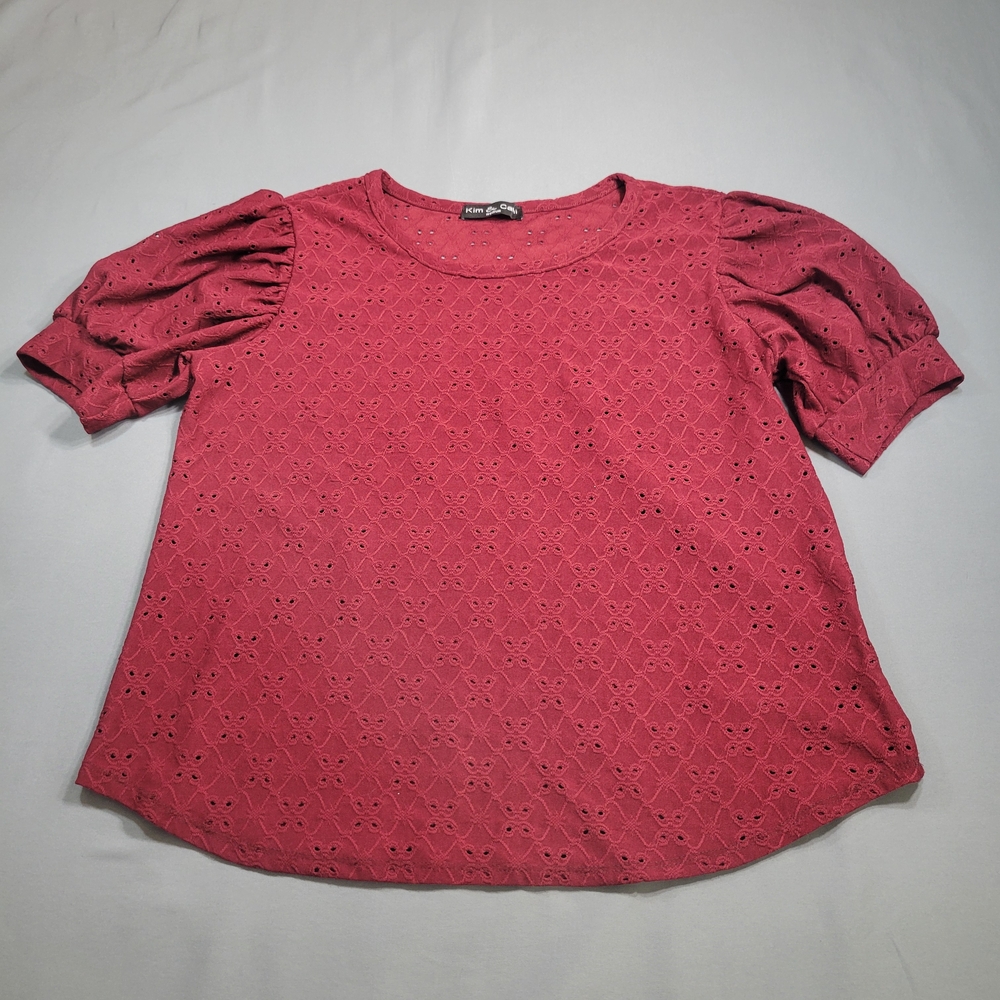 Kim & Cami Women's Red Puff Sleeve Top
